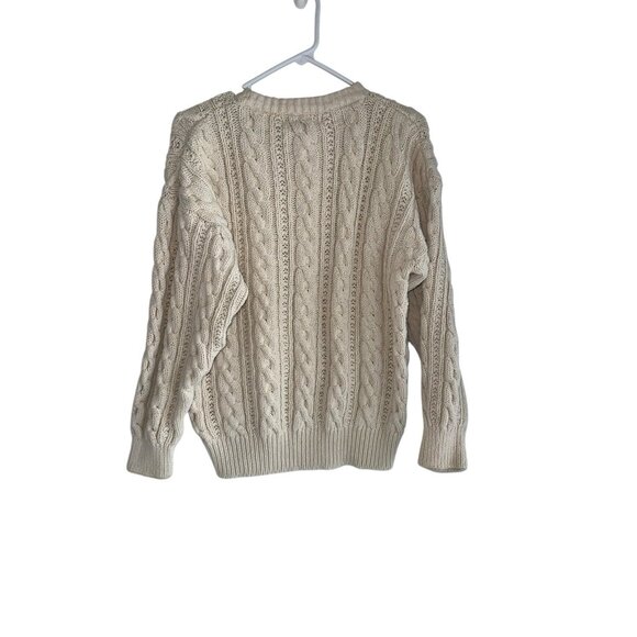 VTG American Eagle Fisherman Crewneck Sweater Knit Chunky Cable Ivory Men Large - Picture 4 of 7